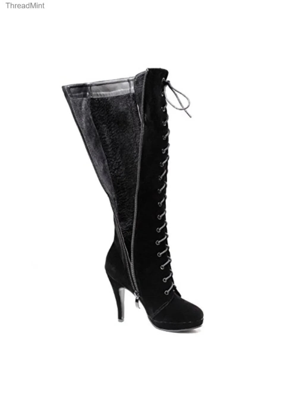 Women's Suede Knee High Heeled Boots Side Zip Pointed Toe